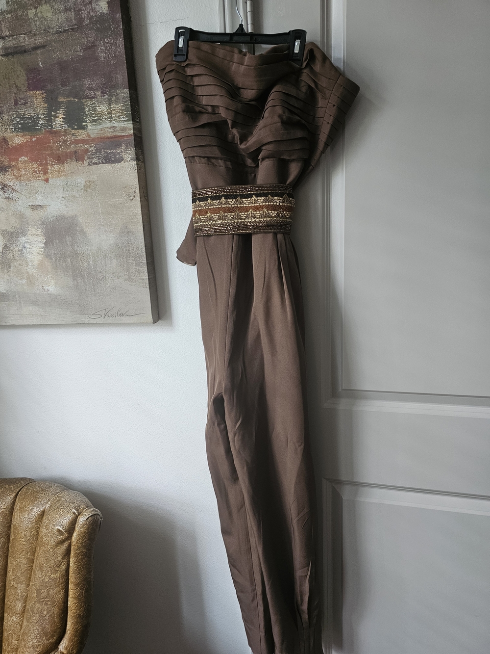 ASOS Strapless Brown Jumpsuit with Beaded Waistband